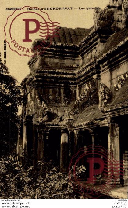 RPPC  CAMBODGE  RUINES D'ANGKOR  WAT  LES GALERIES