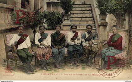 CAMBODGE  Cambodge Phnom-Penh Les six favorites de Sa Majesté Sisowath  ( carte colorisée ) aSIA   ASIE INDOCHINE