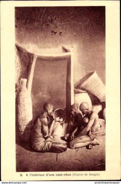 CPA Volkstypen Bongor Tschad, Case Obus, Menschen