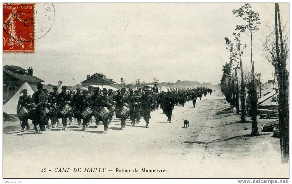 CAMP DE MAILLY RETOUR DE MANOEUVRES ANIMEE 1907 TPE