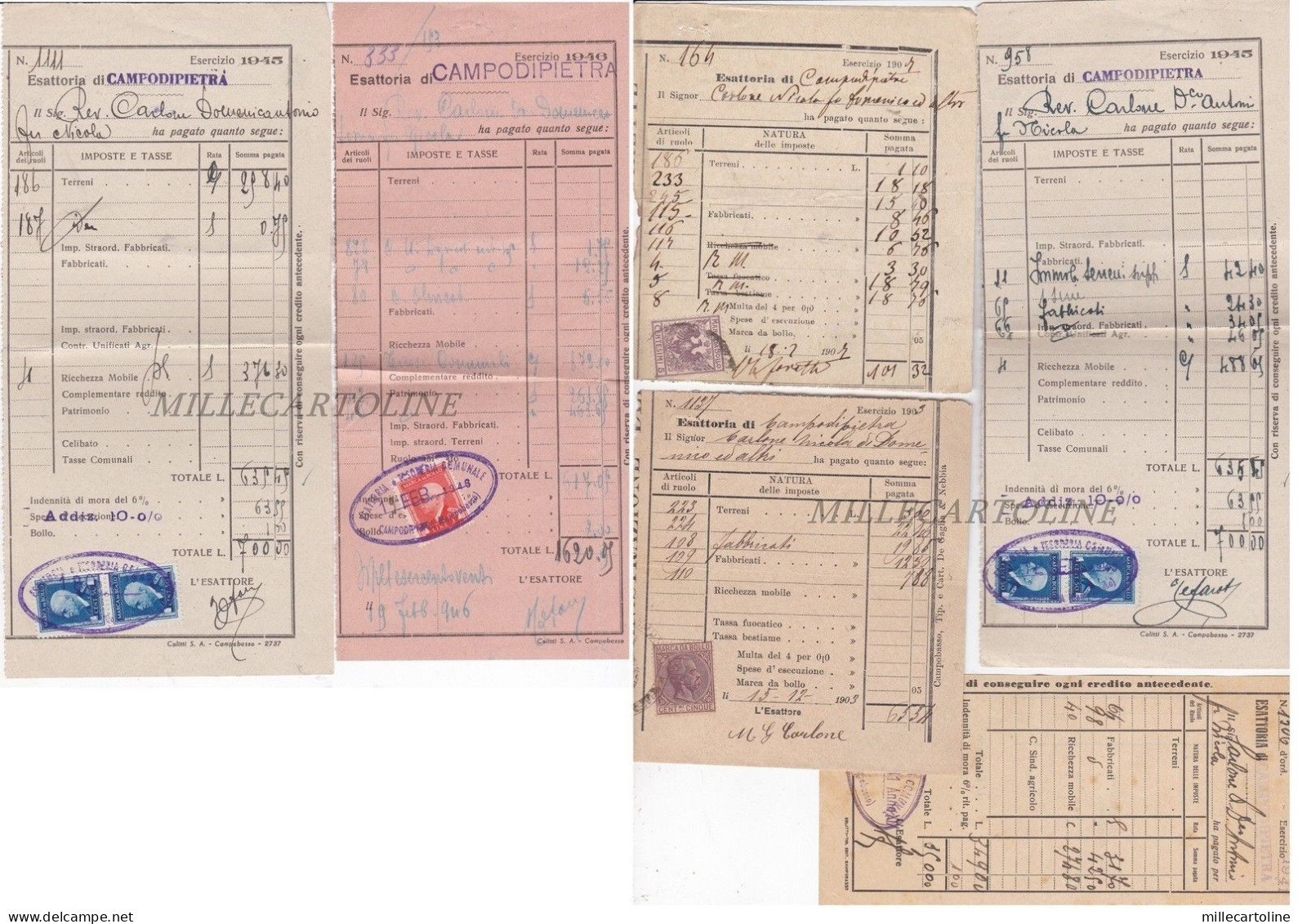 CAMPODIPIETRA (CB): ESATTORIA - Vari pagamenti ricevute con marche da bollo ...