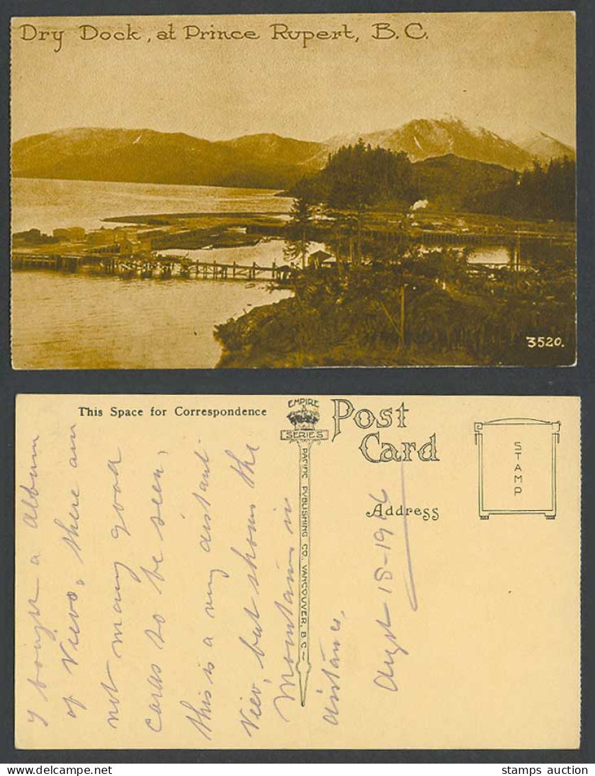 Canada 1916 Old Postcard Dry Dock at Prince Rupert B.C. Bridge Mountain Panorama