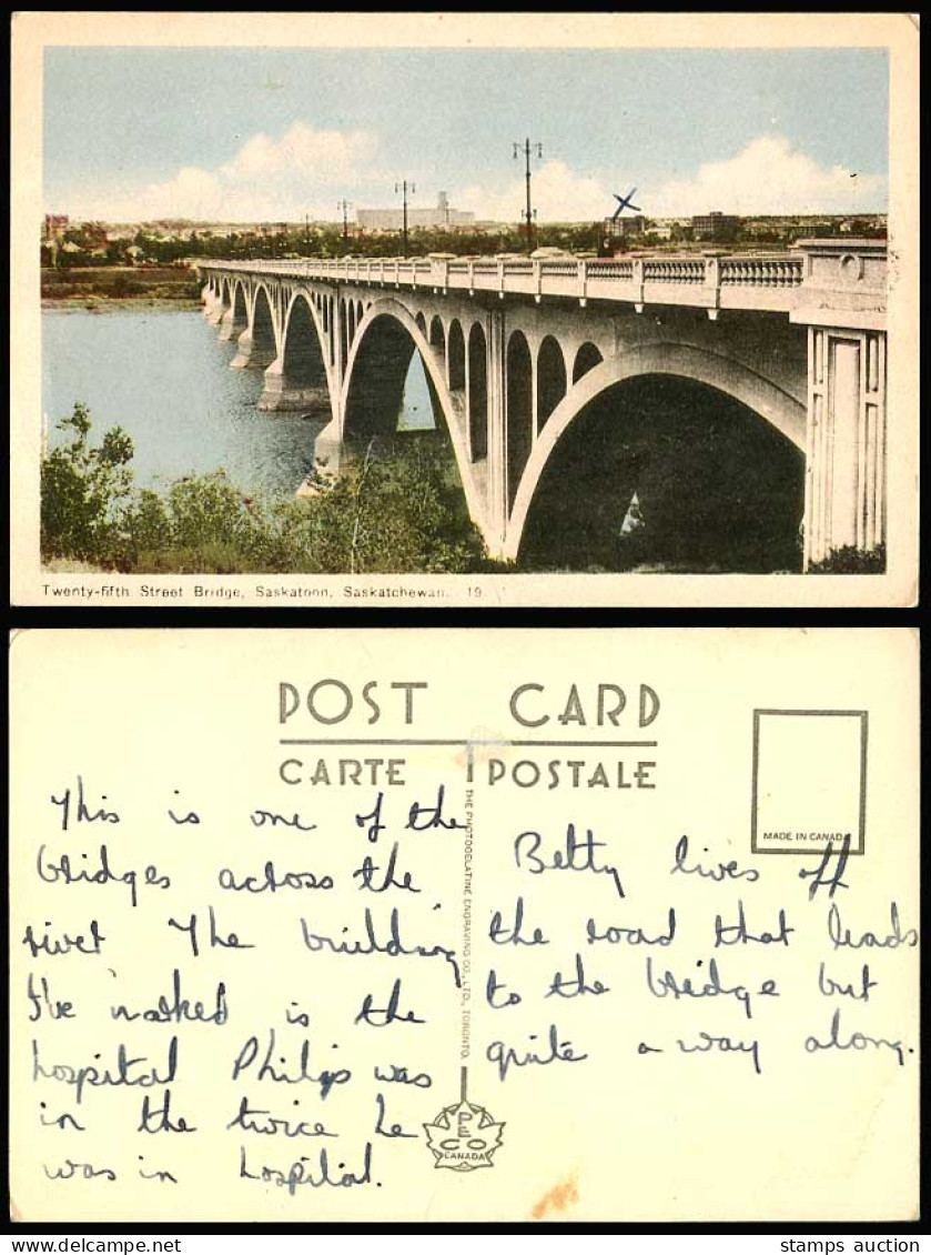 Canada 25th Twenty-fifth Street Bridge Saskatoon Saskatchewan Old Color Postcard