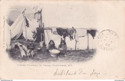 CPA CANADA - Victoria (Colombie-Britannique) Enfants indiens au Camp de Chilliwack en 1903 - Cachet Paris Poste restante