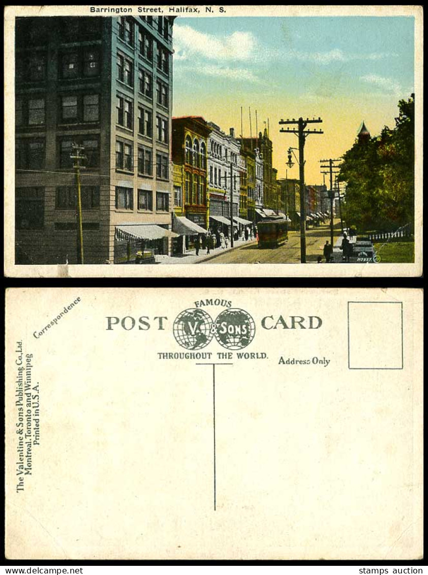 Canada Old Colour Postcard Barrington Street Scene Halifax N.S. TRAM Tramway