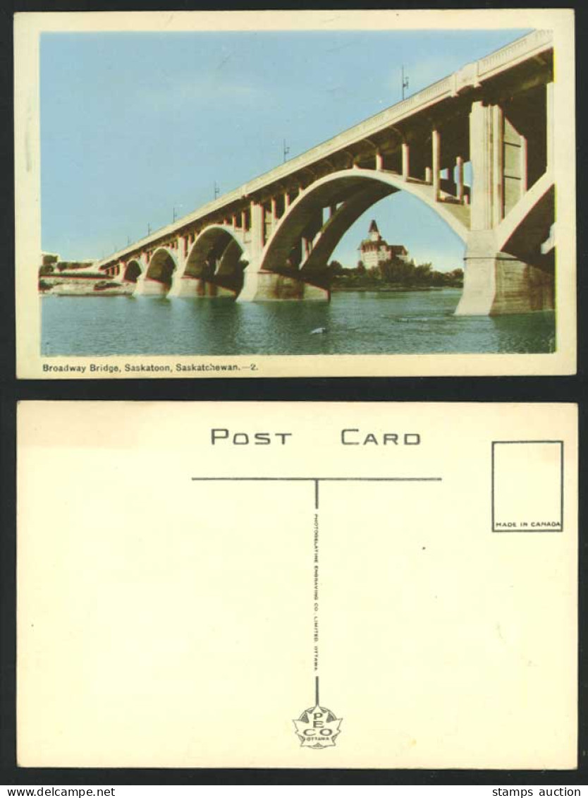 Canada Old Postcard Broadway Bridge & River - Saskatoon
