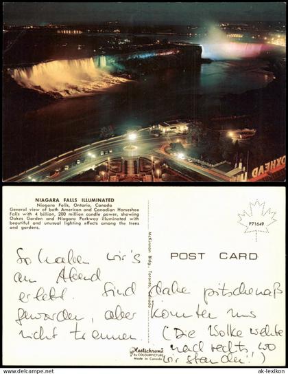 Postcard Niagara Falls (Ontario) Beleuchtete Niagarafälle bei Nacht 1965