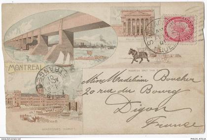 CPA CP Carte postale ancienne Canada Québec Montréal Bonsecours market Bridge Bank CAD St Hyacinthe 1901