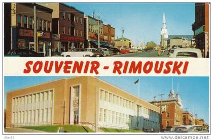 Rimouski Quebec Canada,  Rexall Drug Store Rue St-Germain Federal Building, Street Scene Autos c1950s Vintage Postcard