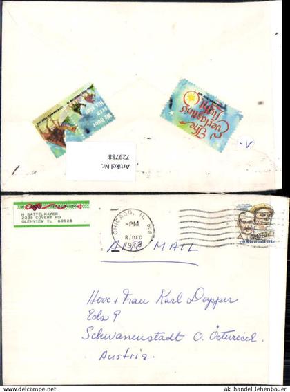 729788 Kuvert Briefumschlag gelaufen Glenview Illinois nach Schwanenstadt Österreich