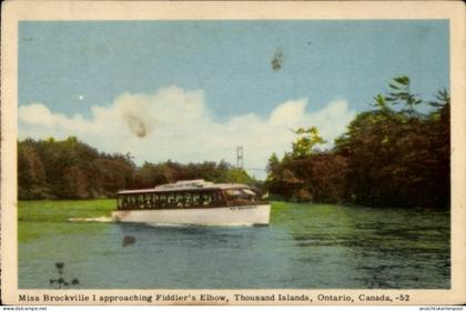 CPA Thousand Islands Ontario Kanada, Miss Brockville I, Boot auf Wasser, Fiddler's Elbow, Thousand