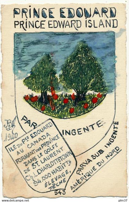 PRINCE EDOUARD - Armoiries - Carte peinte à la main en 1940