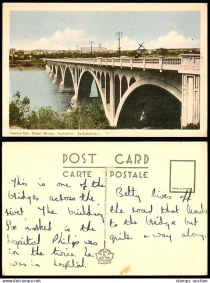 Canada 25th Twenty-fifth Street Bridge Saskatoon Saskatchewan Old Color Postcard