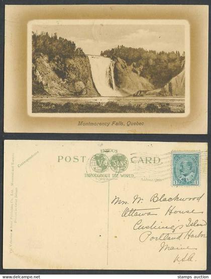 Canada KE7 1c 1911 Old Postcard Quebec Montmorency Falls 276 ft. High Waterfalls