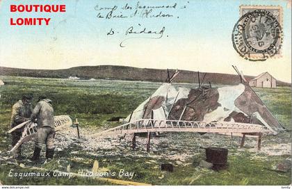 Canada esquimaux eskimos camp hudson's bay baie + timbre cachet 1906  cpa carte colorisée inuit inuits