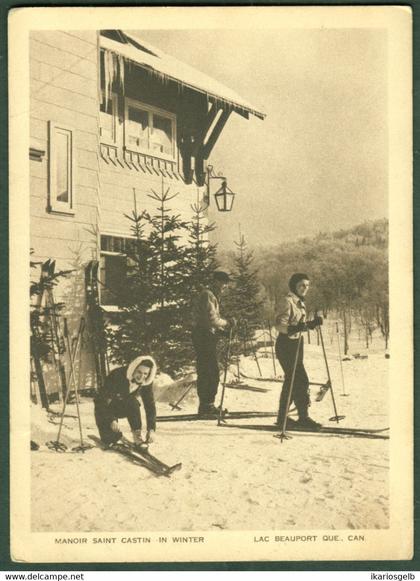 Canada 1943 private card " Lac Beauport - 3 personnes avec Ski vers Manoir Saint Castin in Winter " Carte Postale