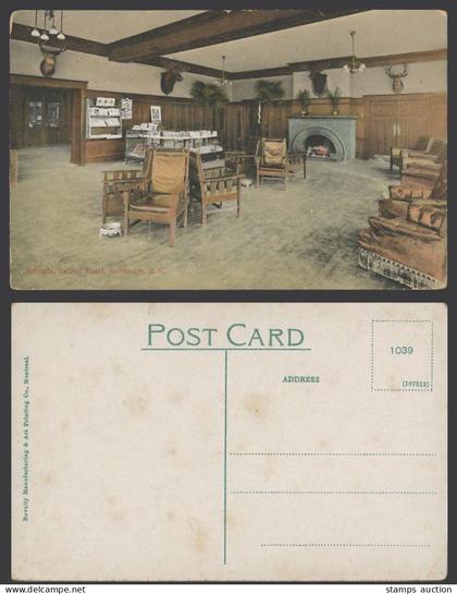 Canada Old Colour Postcard Rotunda Leland Hotel Interior Kamloops B.C. Fireplace