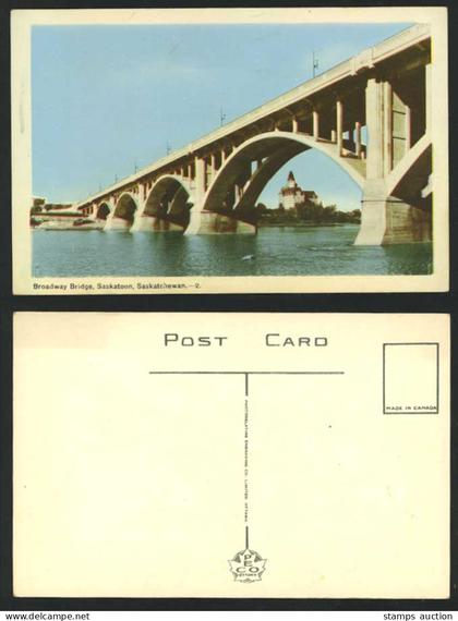 Canada Old Postcard Broadway Bridge & River - Saskatoon