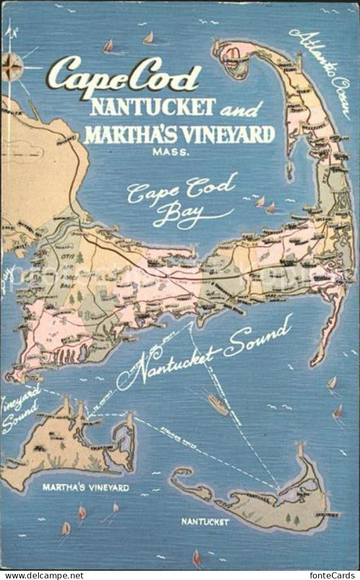 Cape Cod Mass. Bay Nantucket and Marthas Vineyard Map