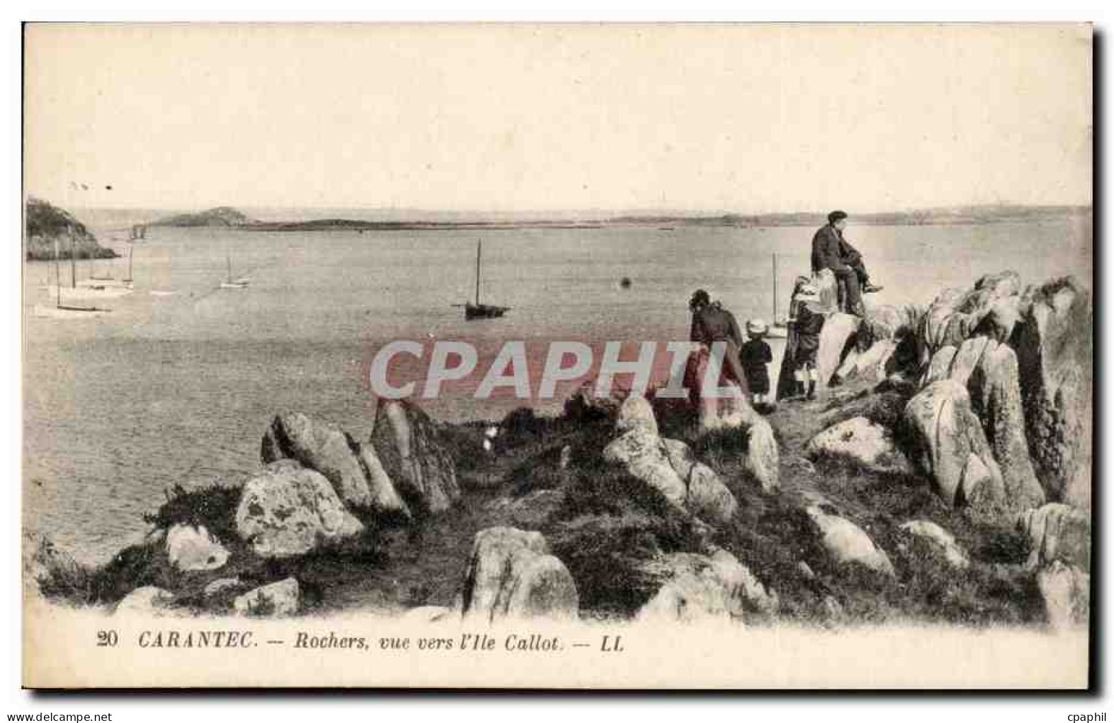 Carantec CPA Rochers vue vers l'ile Callot