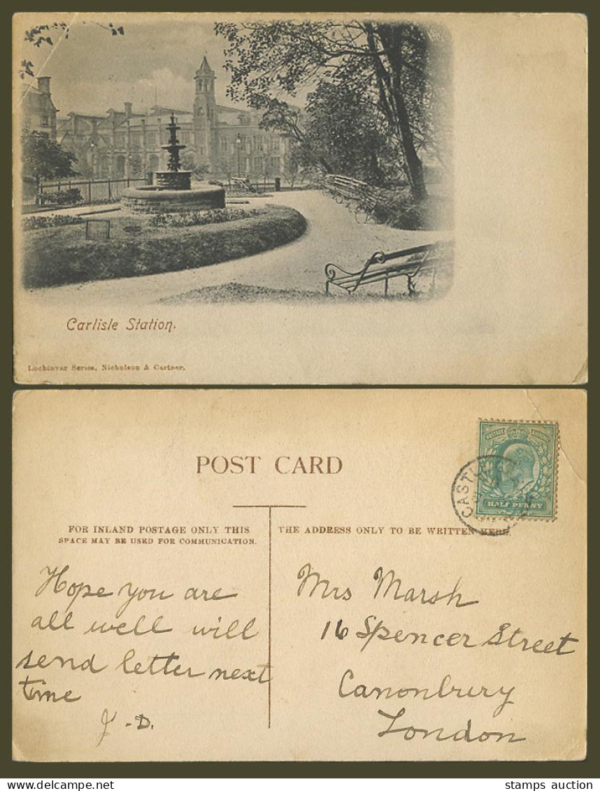 Carlisle Station Railway Train Station Fountain Garden Cumbria 1904 Old Postcard