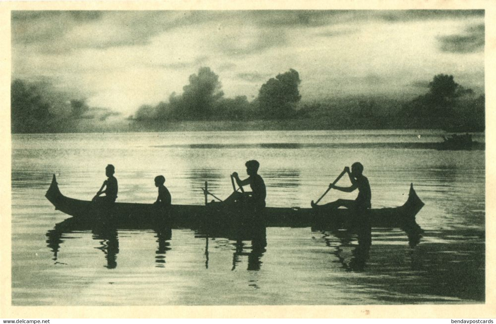 Caroline Islands, Native Kanaks in their Outrigger Canoes (1930s) Postcard