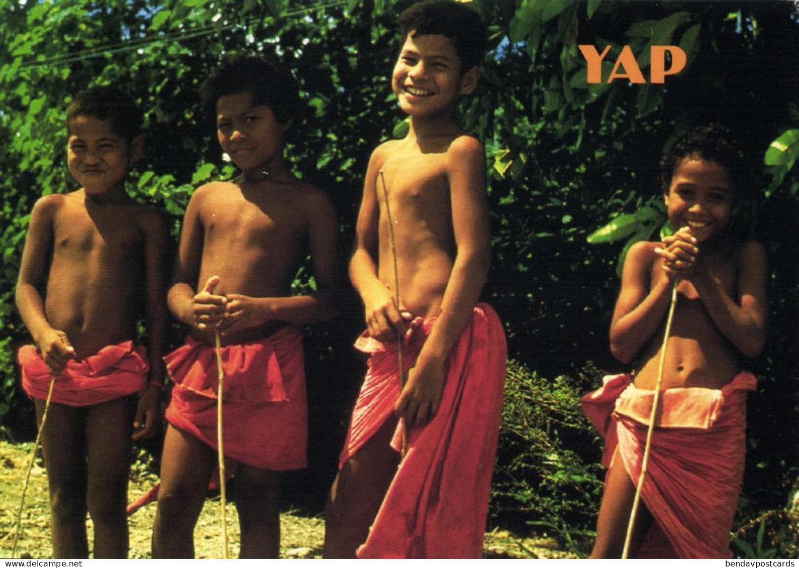 Caroline Islands, Yap Island, Young Native Boys (1970s) Micronesia Postcard