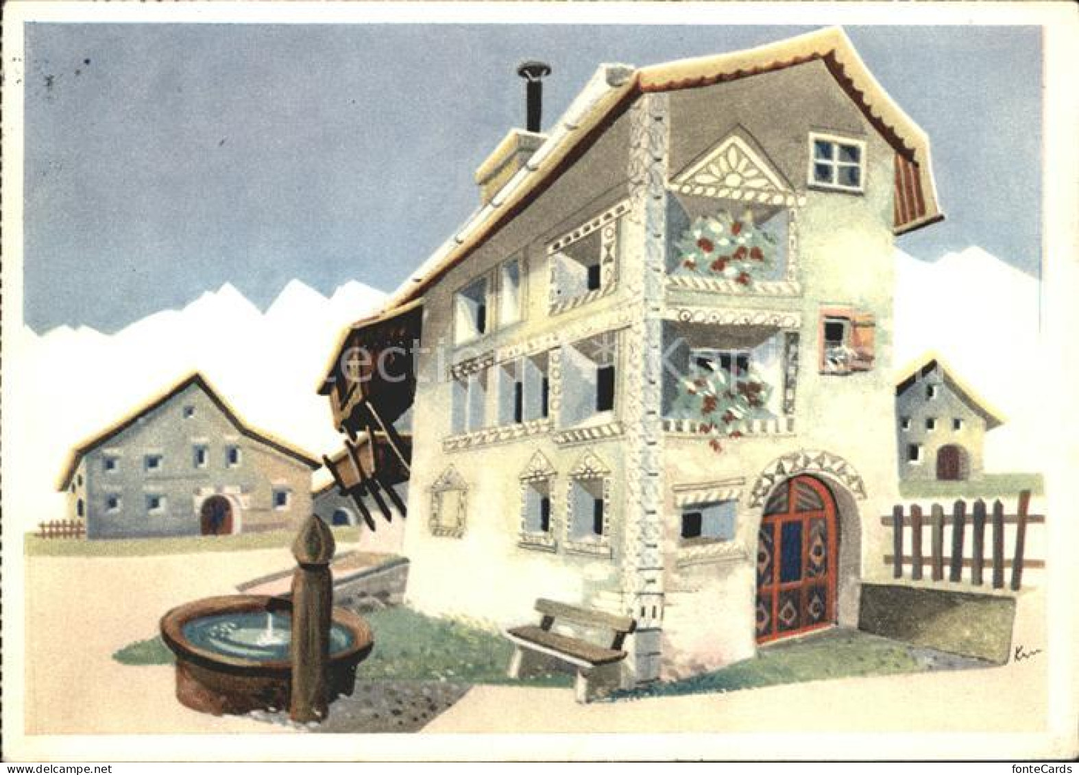 Carouge Engadiner Haus Kuenstlerkarte