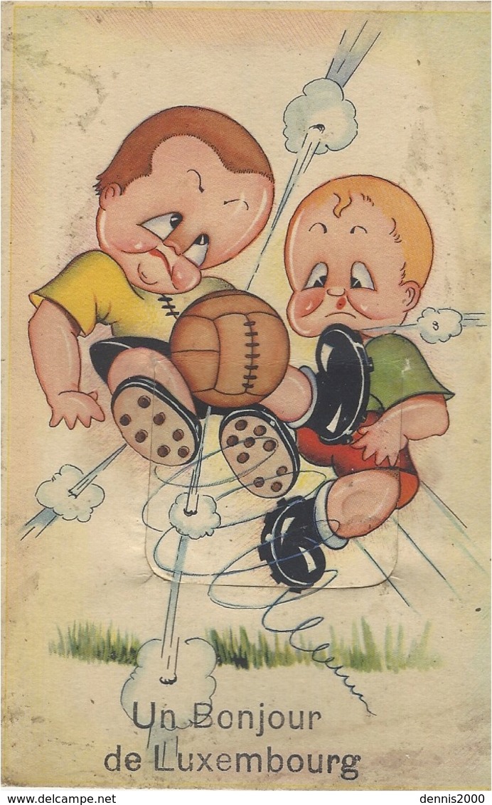 carte à système de Luxembourg avec 2 Footballeurs avec le ballon - ed. ROUF, Bruxelles