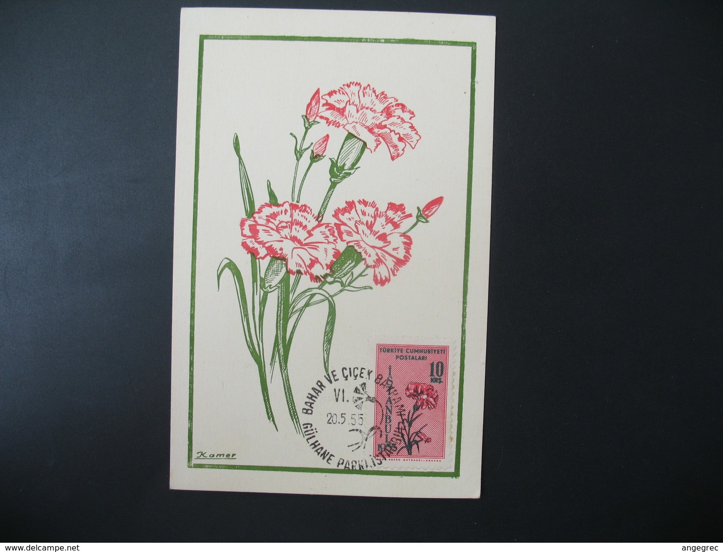Carte Maximum Turquie  1955   Fleurs  oeillet   Istanbul