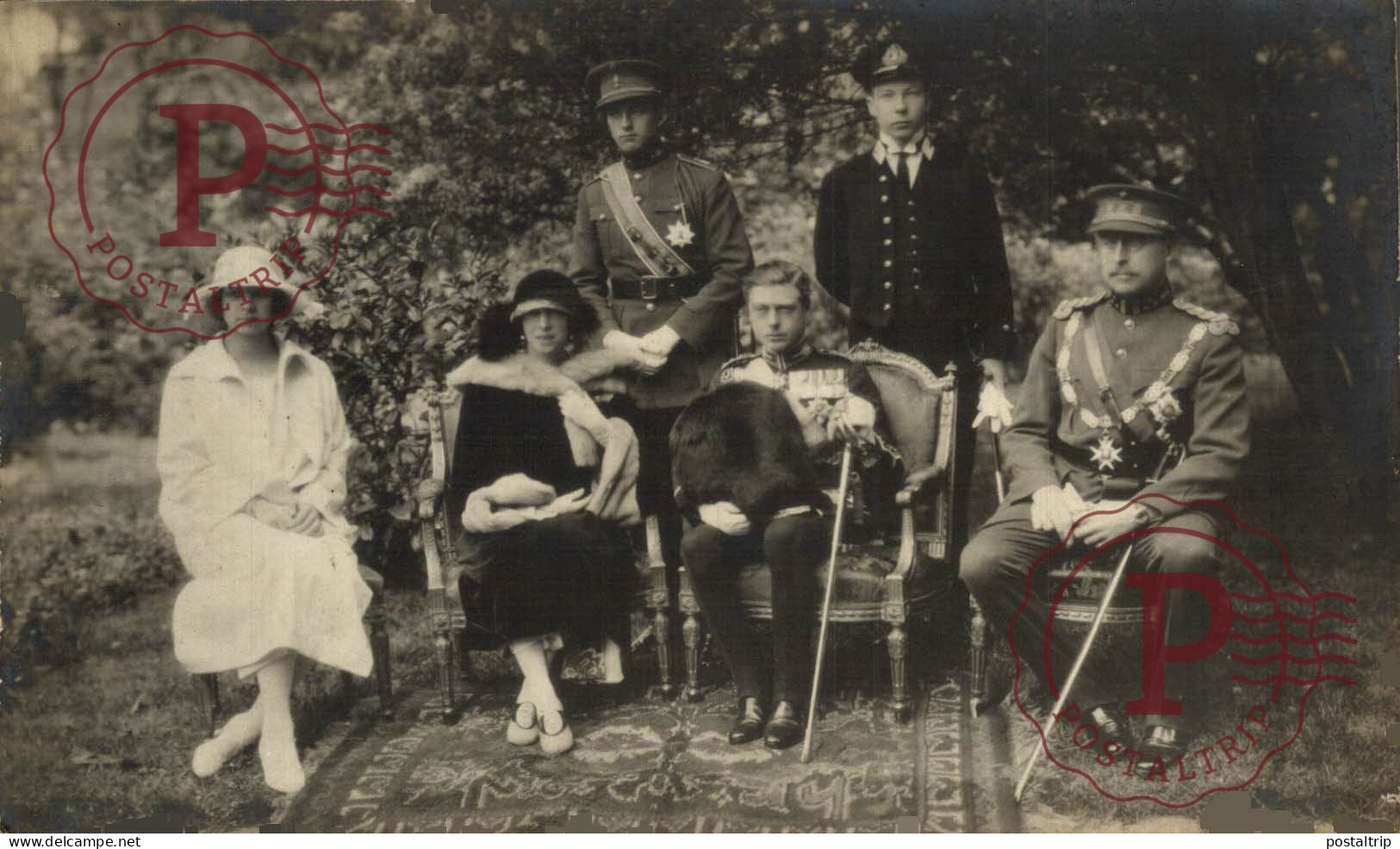 carte photo  1923 Elisabeth van Beieren koning Leopold III Koning Albert I prins Karel en prins Edward.  bruxelles roi