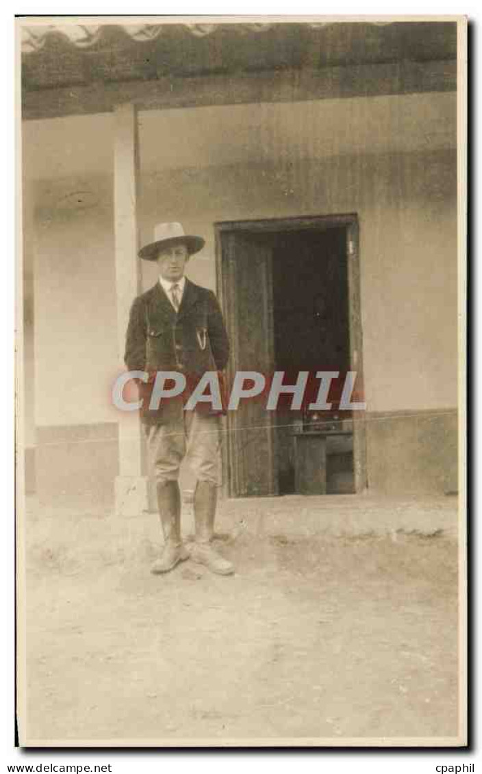 CARTE PHOTO Colombie 1931 Mr Vapelle devant ma chambre bureau a la Germania