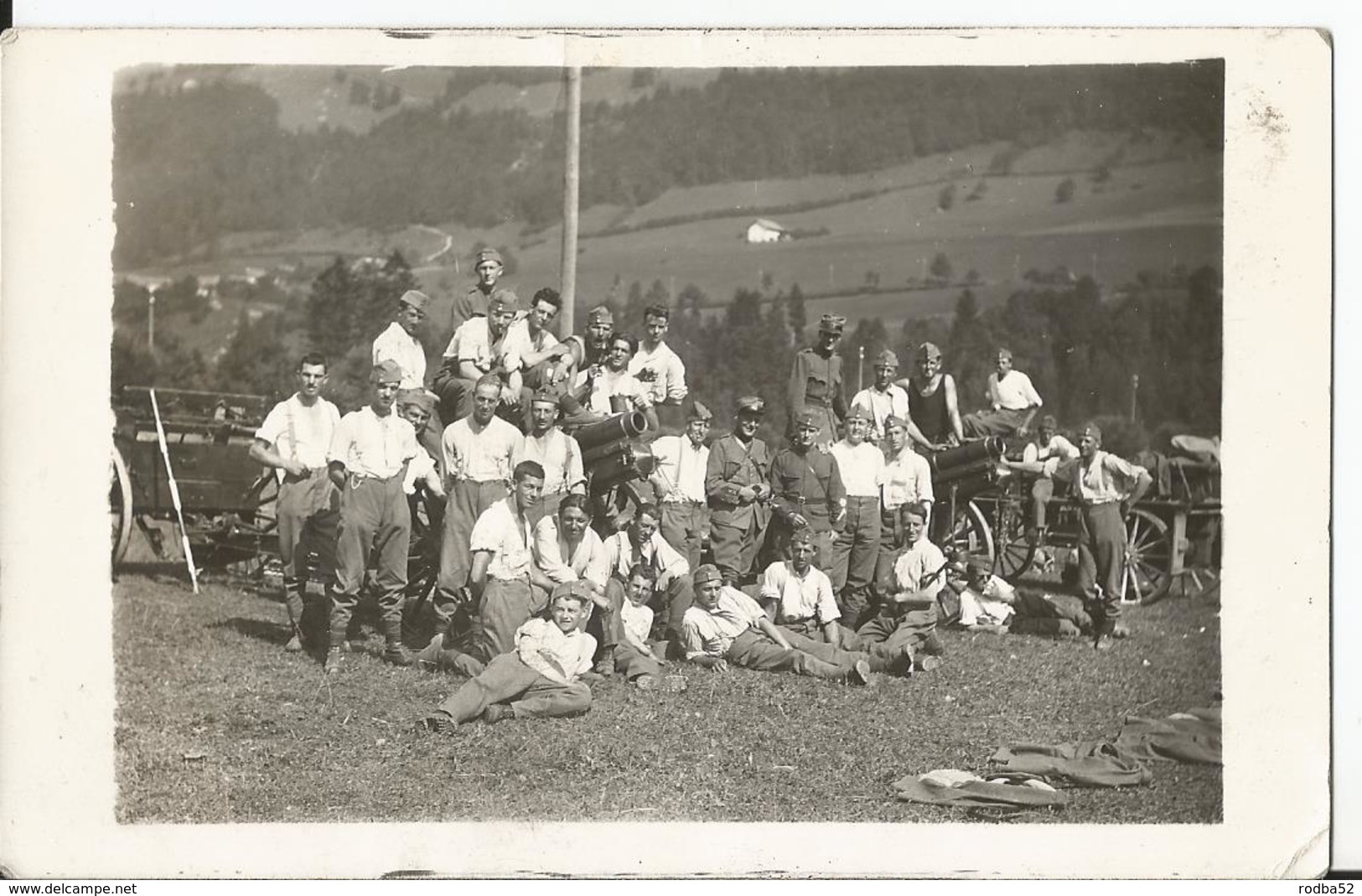 Carte Photo - Militaire à Albeuve ?  - Fribourg ?  - Obusier  - Suisse  - Schweiz Canon