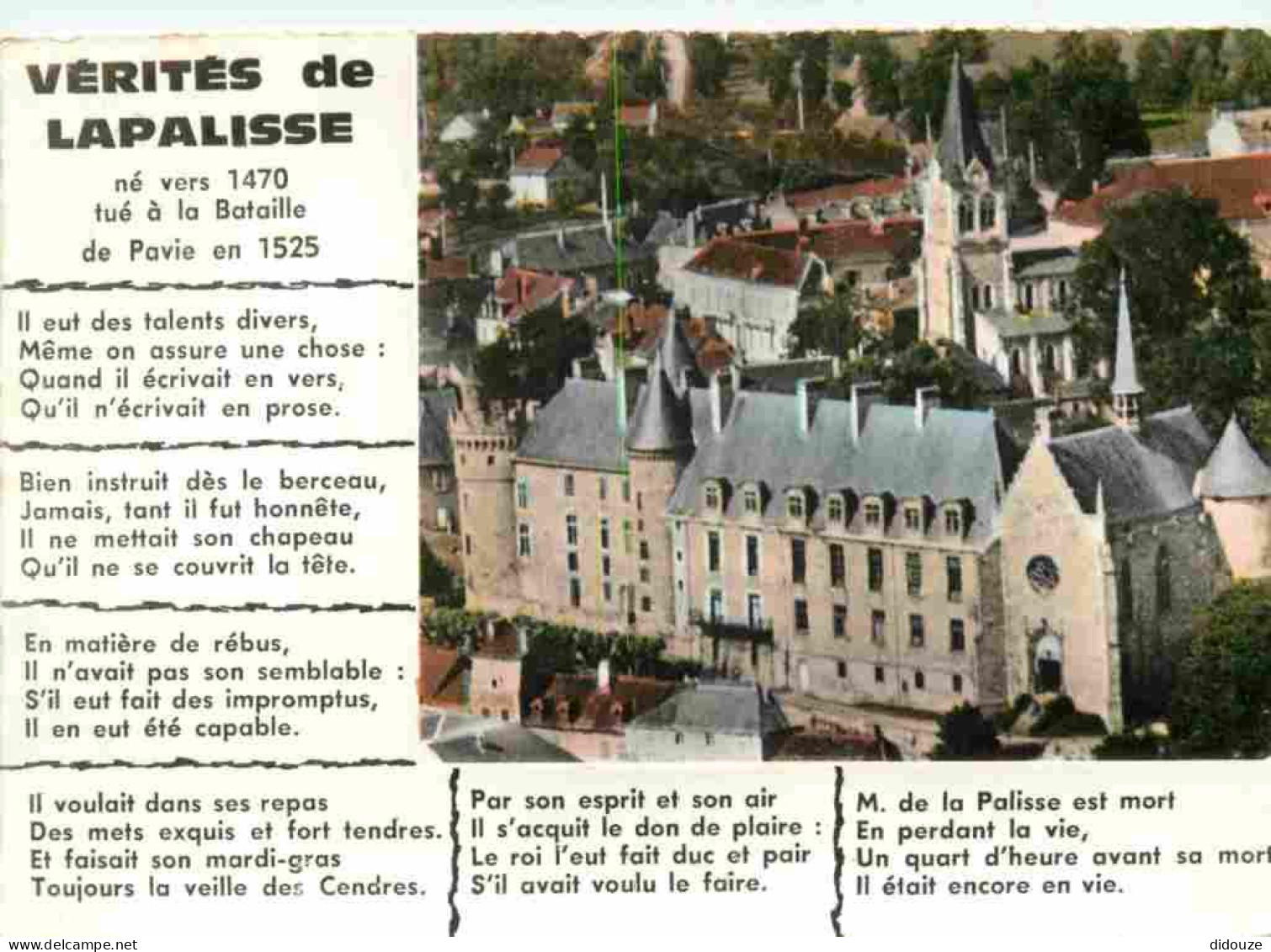 Carte Postale - 03 - Lapalisse - Le Château - Vue aérienne - Vérités de Lapalisse - Mention Photographie Véritable - Car