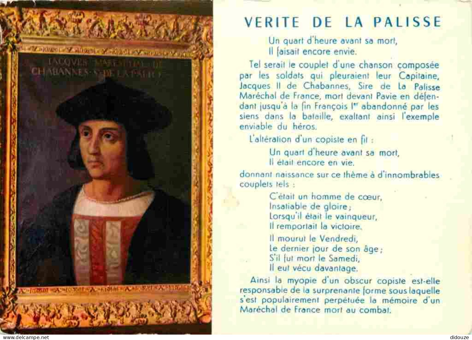 Carte Postale - 03 - Lapalisse - Vérité de Lapalisse - Portrait de Jacques Maréchal de Chabannes - Saint de Lapalisse -