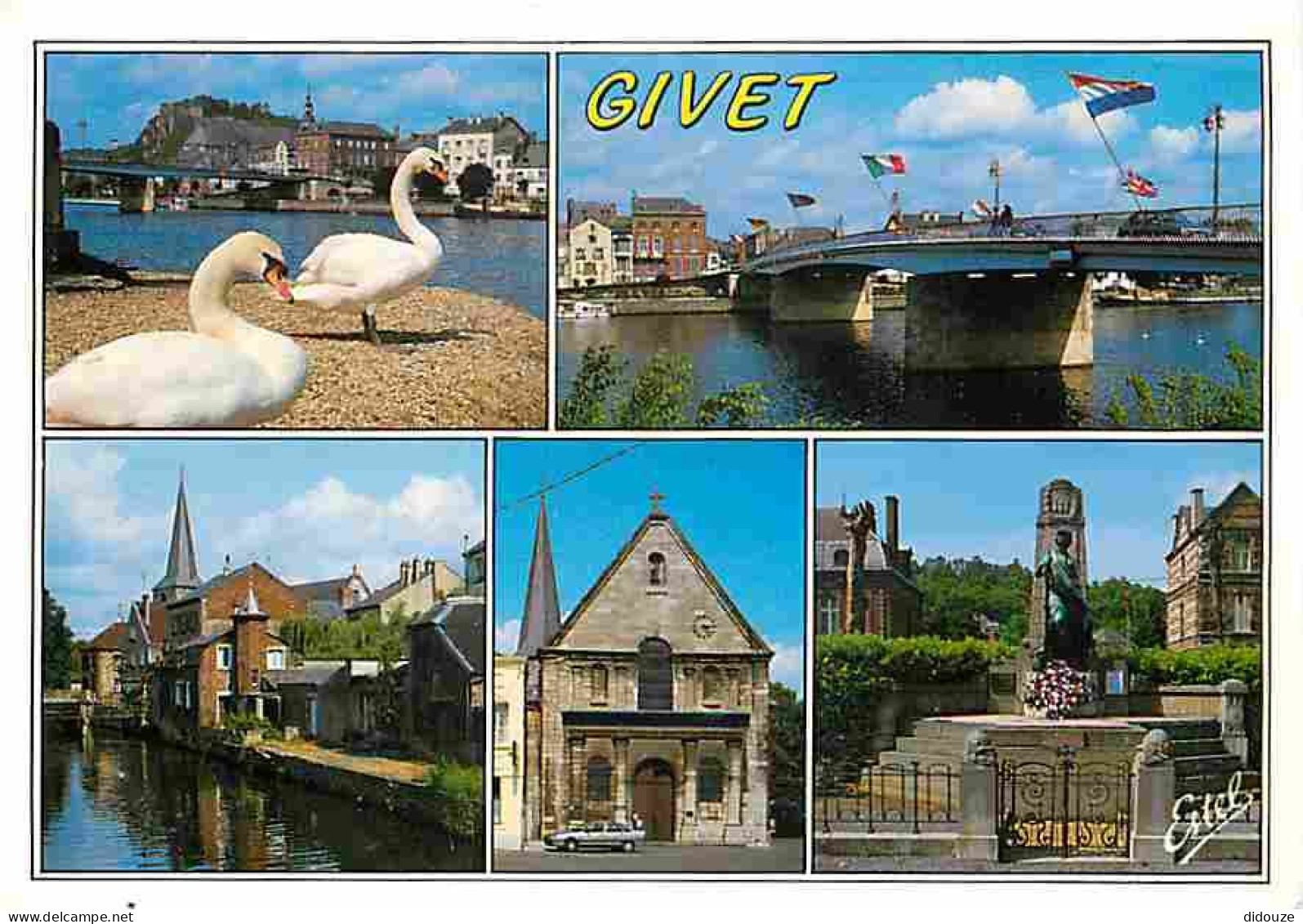 Carte Postale - 08 - Givet - Multivues - Cygnes - Pont - Automobiles - Flamme Postale de Givet - CPM - Voir Scans Recto-