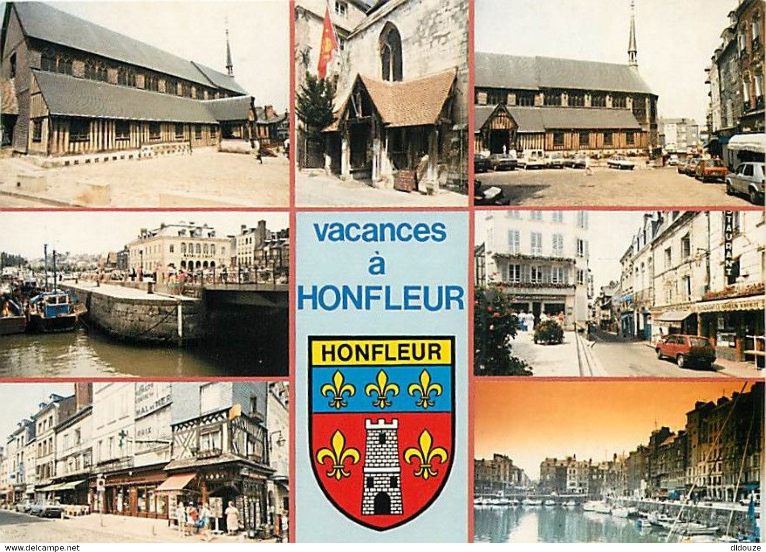 Carte Postale - 14 - Honfleur - Multivues - Blasons - Automobiles - Flamme Postale de Honfleur - CPM - Voir Scans Recto-