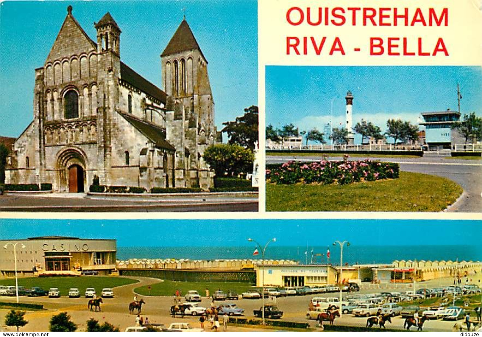 Carte Postale - 14 - Ouistreham - Riva Bella - Multivues - Automobiles - Eglise - Flamme Postale de Ouistreham Riva Bell