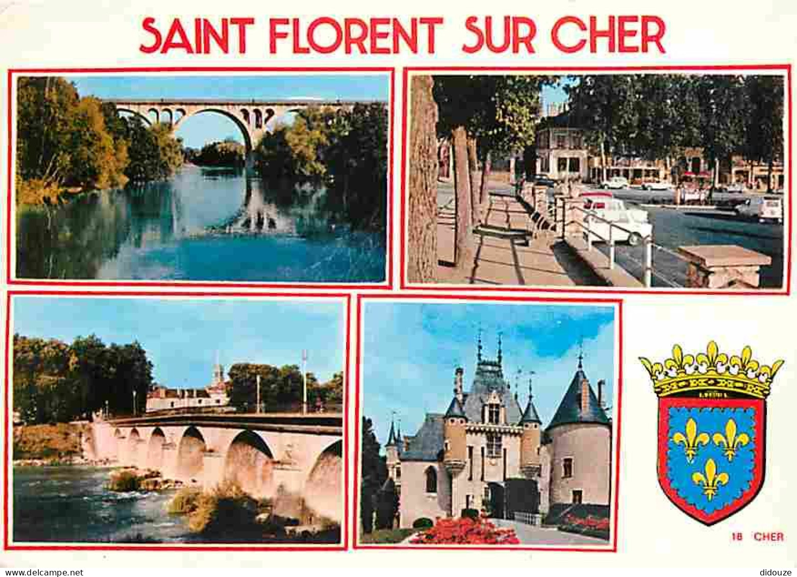 Carte Postale - 18 - Saint Florent sur Cher - Multivues - Automobiles - Blasons - Flamme Postale de Saint Florent sur Ch