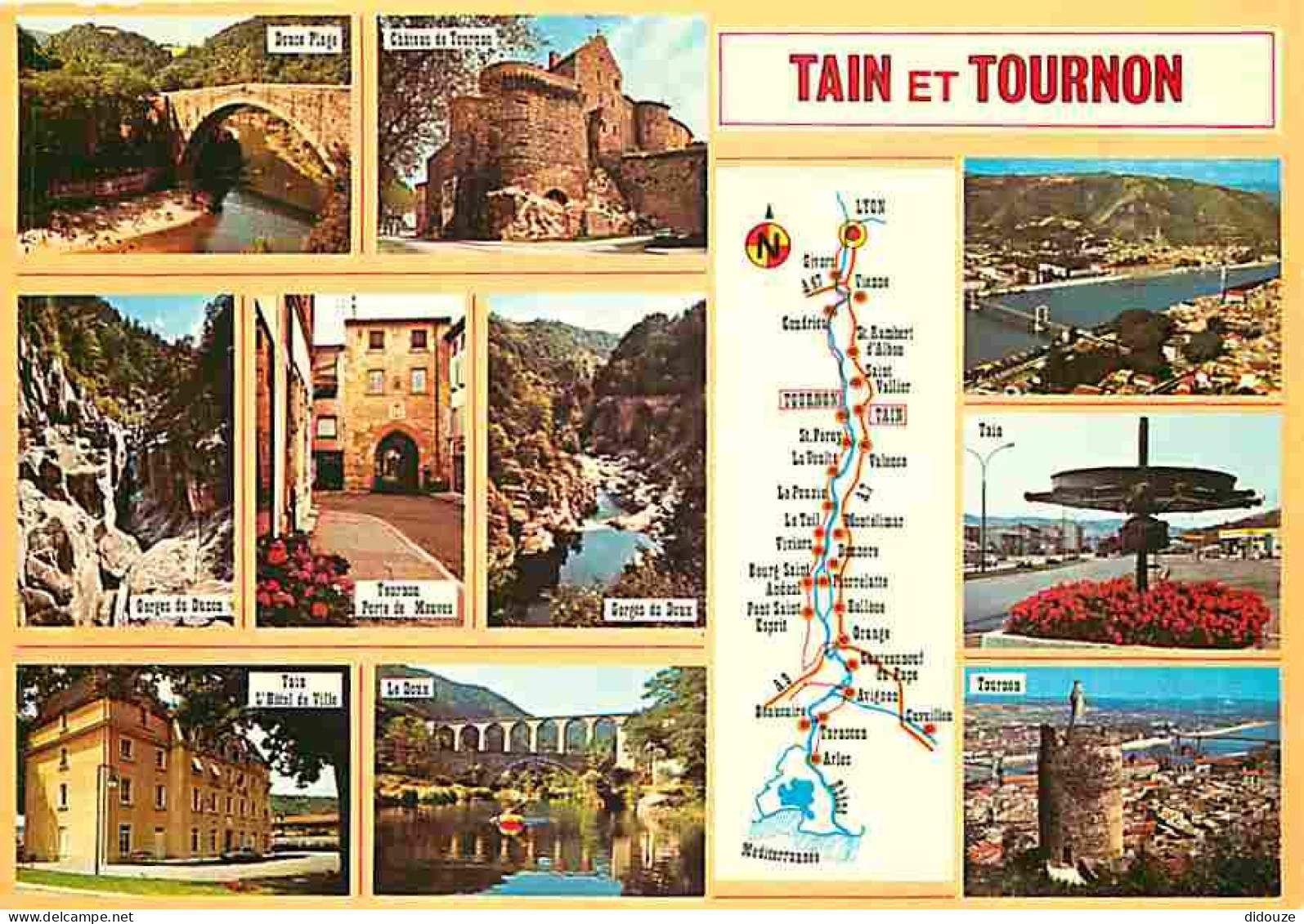 Carte Postale - 26 - Tain l'Hermitage - Tournon - Multivues - Carte Géographique - Flamme Postale de Tournon sur Rhone -
