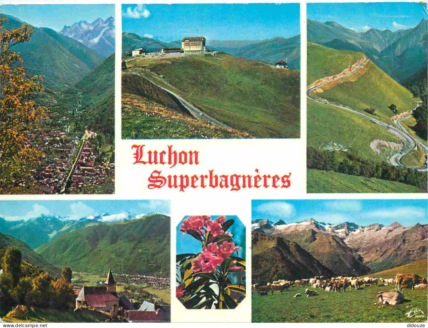 Carte Postale - 31 - Luchon - Superbagnères - Multivues - vue générale la route et le plateau de superbagnères altitude