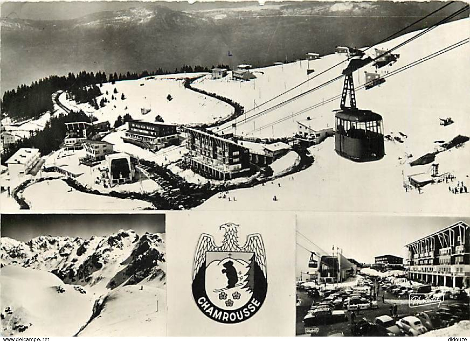 Carte Postale - 38 - Chamrousse - Multivues - Mention Photographie véritable - Blasons - Automobiles - Carte dentelée -