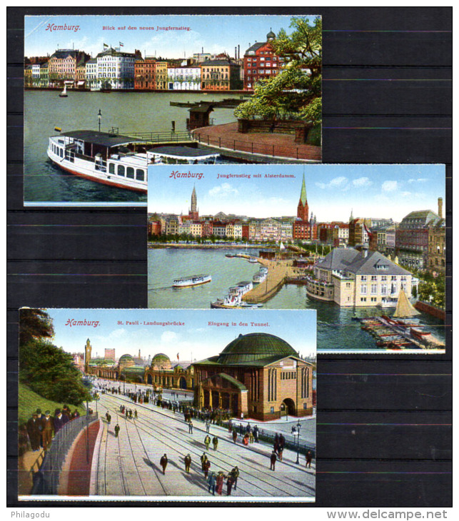 carte postale, 4 vues de Hambourg + 1 vue de Berlin