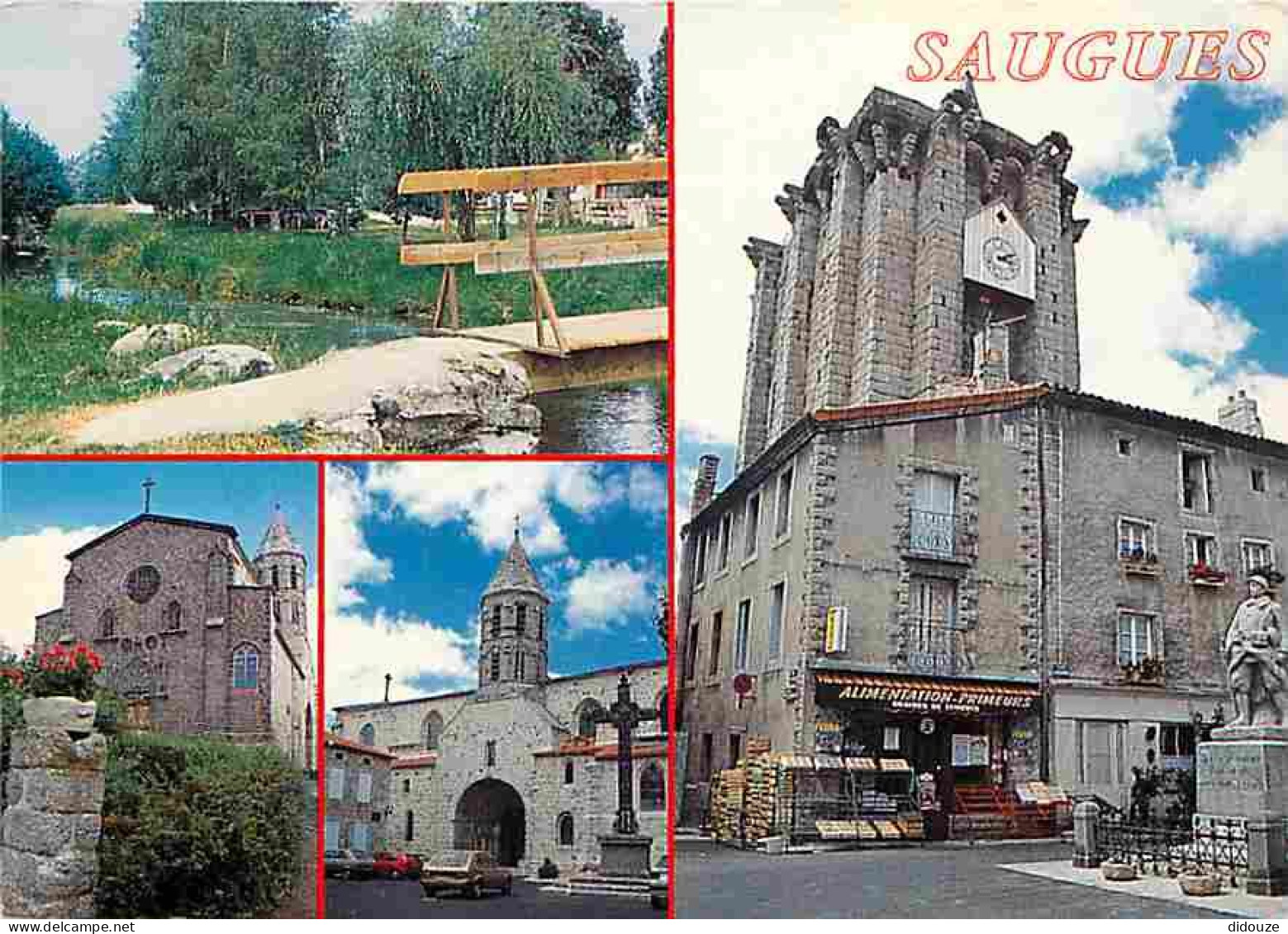 Carte Postale - 43 - Saugues - Multivues - Commerces - Monument aux Morts - Automobiles - Eglise - Flamme Postale - CPM