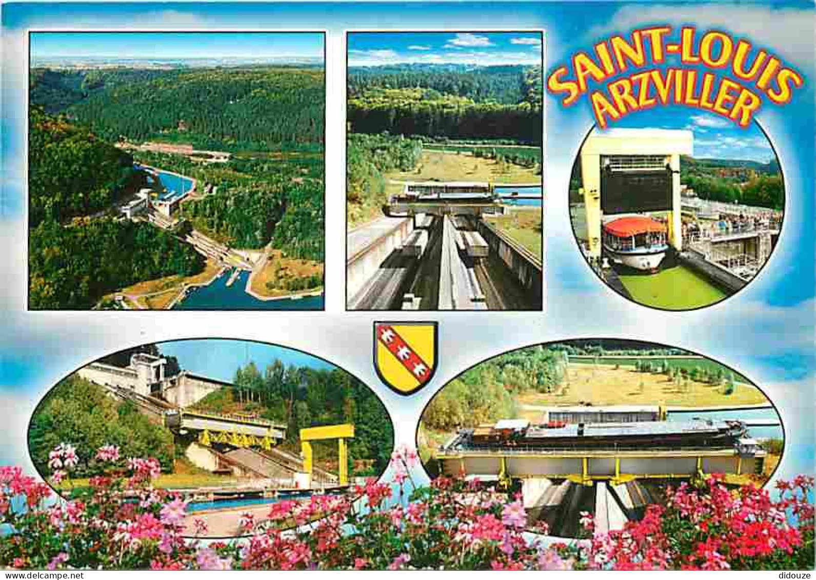 Carte Postale - 57 - Saint Louis - Arzviller - Le plan incliné transversal - Ascenseur à Bateaux - Multivues - Fleurs -