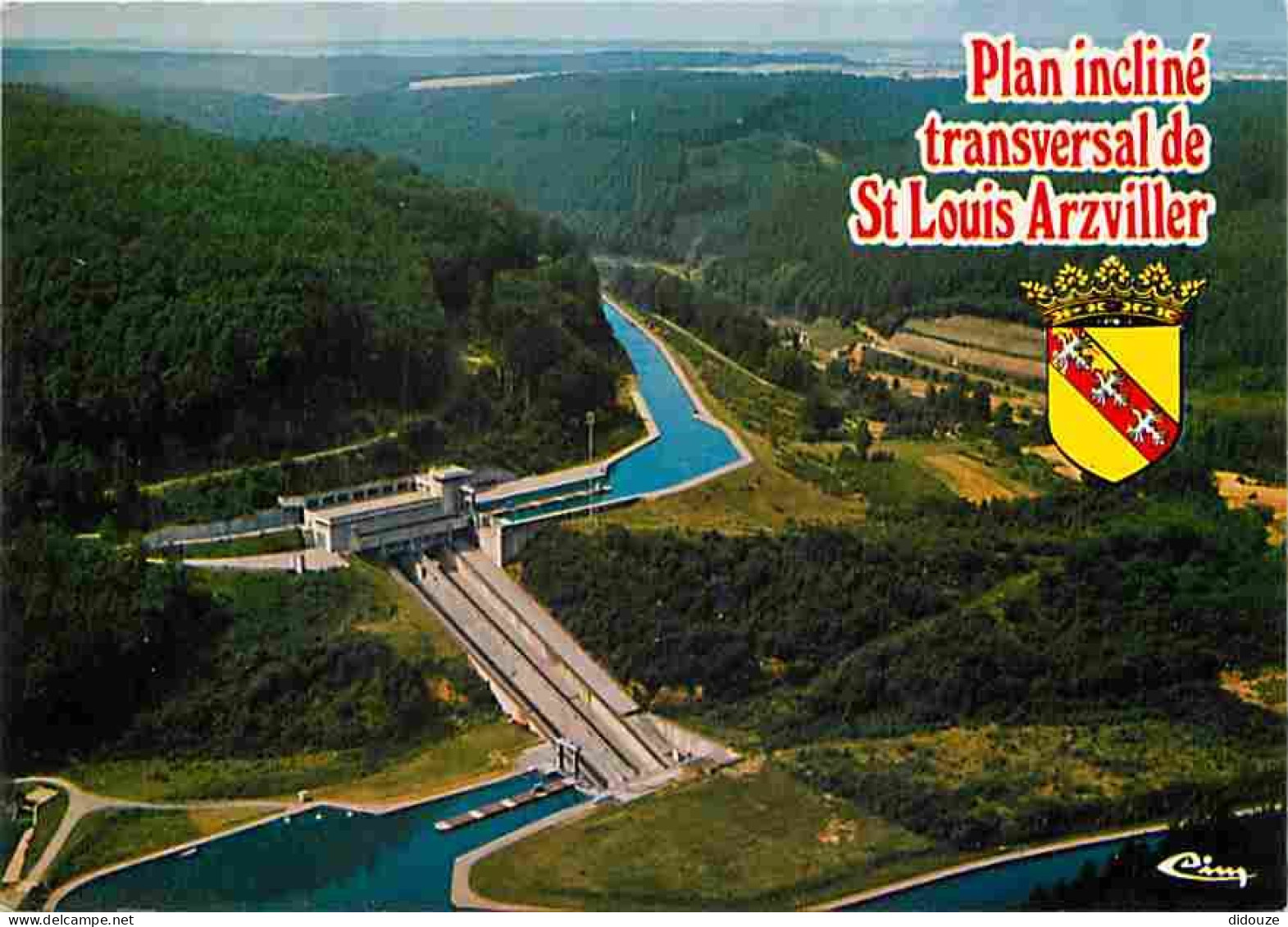 Carte Postale - 57 - Saint Louis - Arzviller - Le plan incliné transversal - Ascenseur à Bateaux - Vue aérienne - Blason