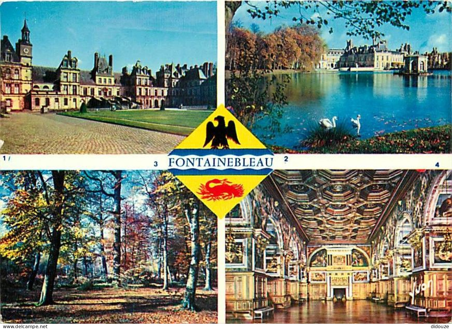 Carte Postale - 77 - Fontainebleau - Palais de Fontainebleau - Multivues - Blasons - Flamme Postale de Fontainebleau - C