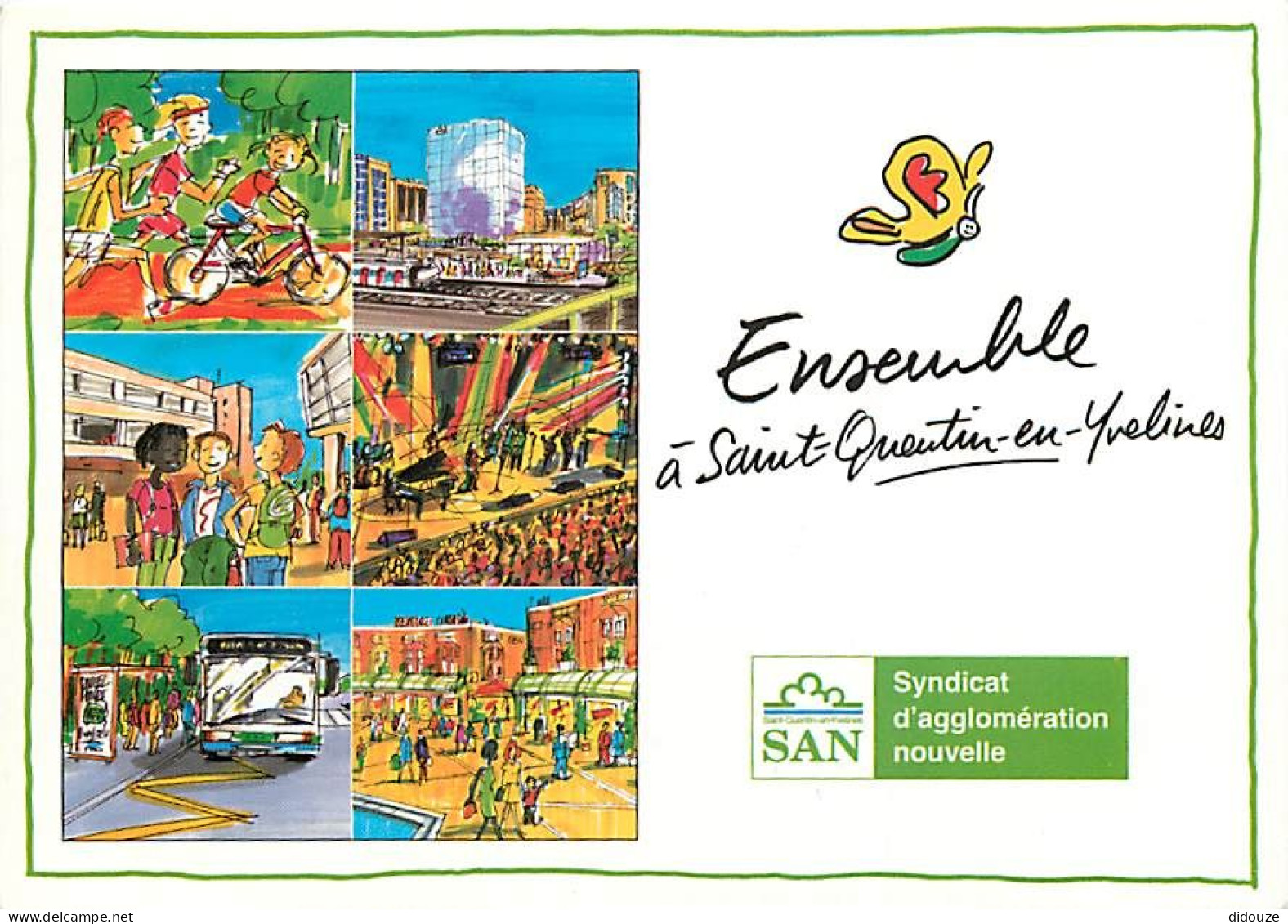 Carte Postale - 78 - Saint Quentin en Yvelines - Illustrations - Dessins - Carte du Syndicat d'agglomération nouvelle -