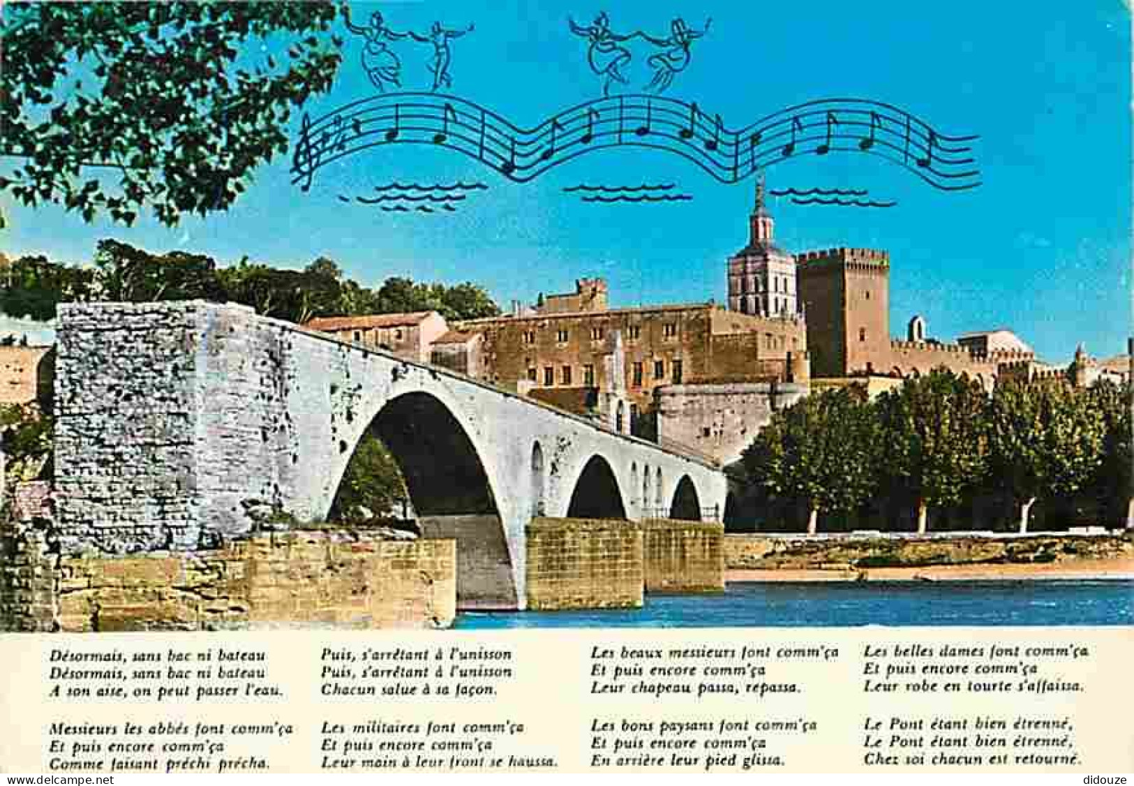 Carte Postale - 84 - Avignon - Le Pont Saint Bénézet - Le Palais des Papes - Partition - Paroles de chanson - CPM - Voir