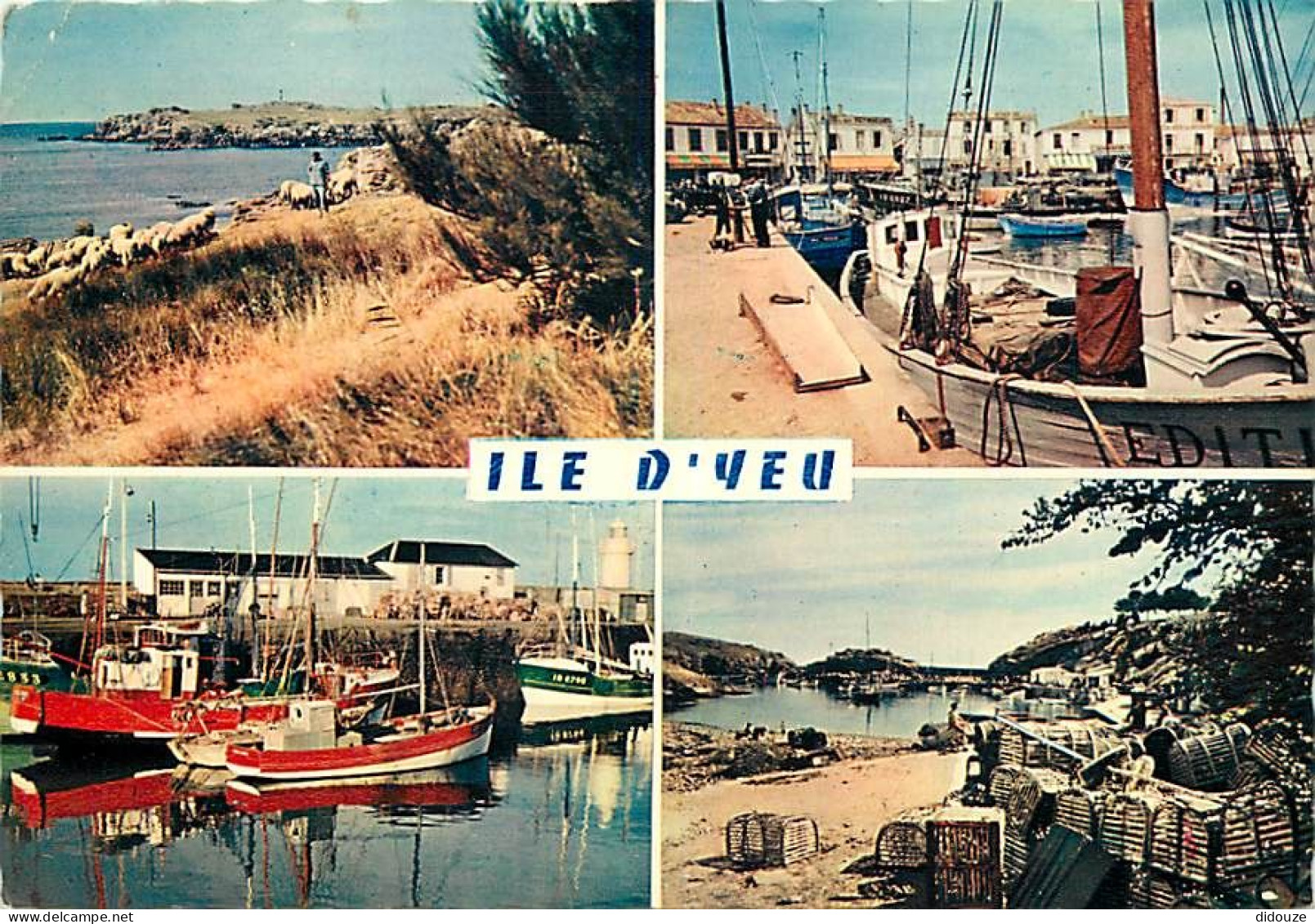 Carte Postale - 85 - Ile d'Yeu - Multivues - Bateaux - Casiers à homards - Moutons - Flamme Postale de l'Ile d'Yeu - CPM